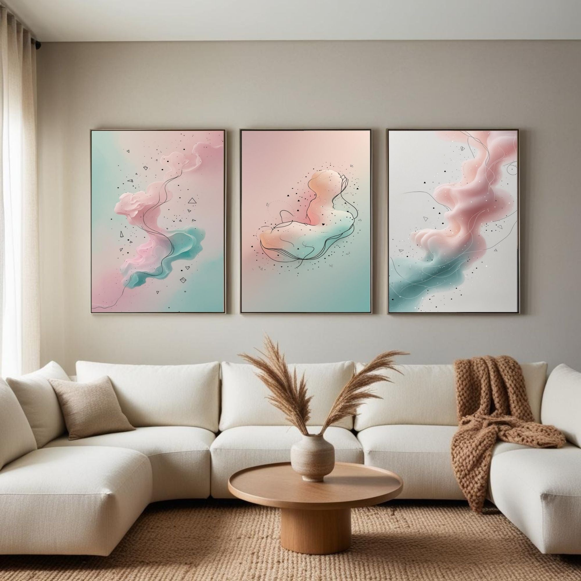 Pastel Abstract Wall Art Set of 3 | Soft Pink Blue Prints | Modern Minimalist Artwork | Contemporary Dreamy Decor | Digital Download