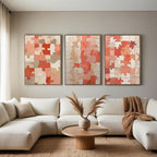Abstract Puzzle Wall Art Set of 3 | Modern Geometric Puzzle Prints | Coral Beige Contemporary Decor | Minimalist Gallery Wall | Digital Download