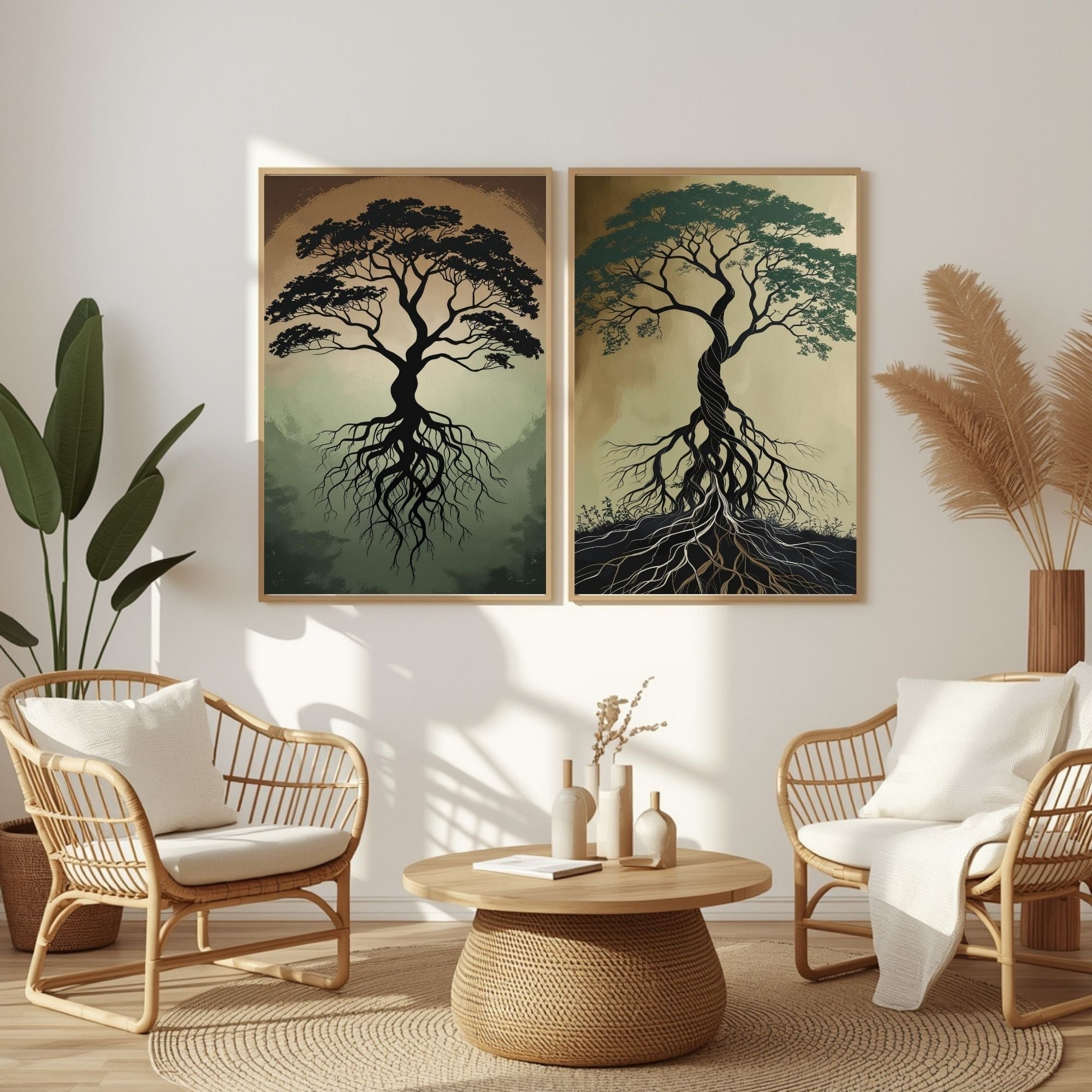 Tree of Life Wall Art Set of 2 | Roots and Growth Art Prints | Spiritual Tree Decor | Nature Wall Art | Symbolic Botanical Artwork | Printable Wall Decor