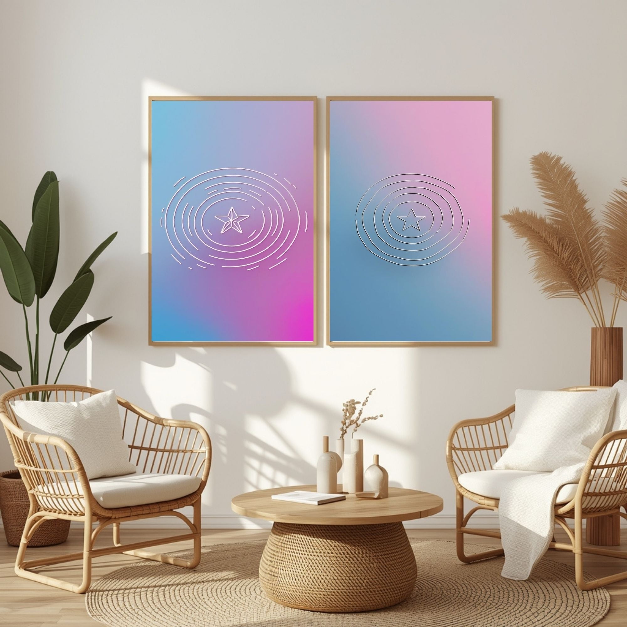 Abstract Gradient Wall Art Set of 2 Modern Minimalist Prints