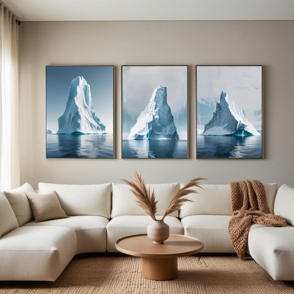 Iceberg Wall Art Set of 3 | Arctic Ocean Landscape Prints | Modern Coastal Nature Decor | Digital Download