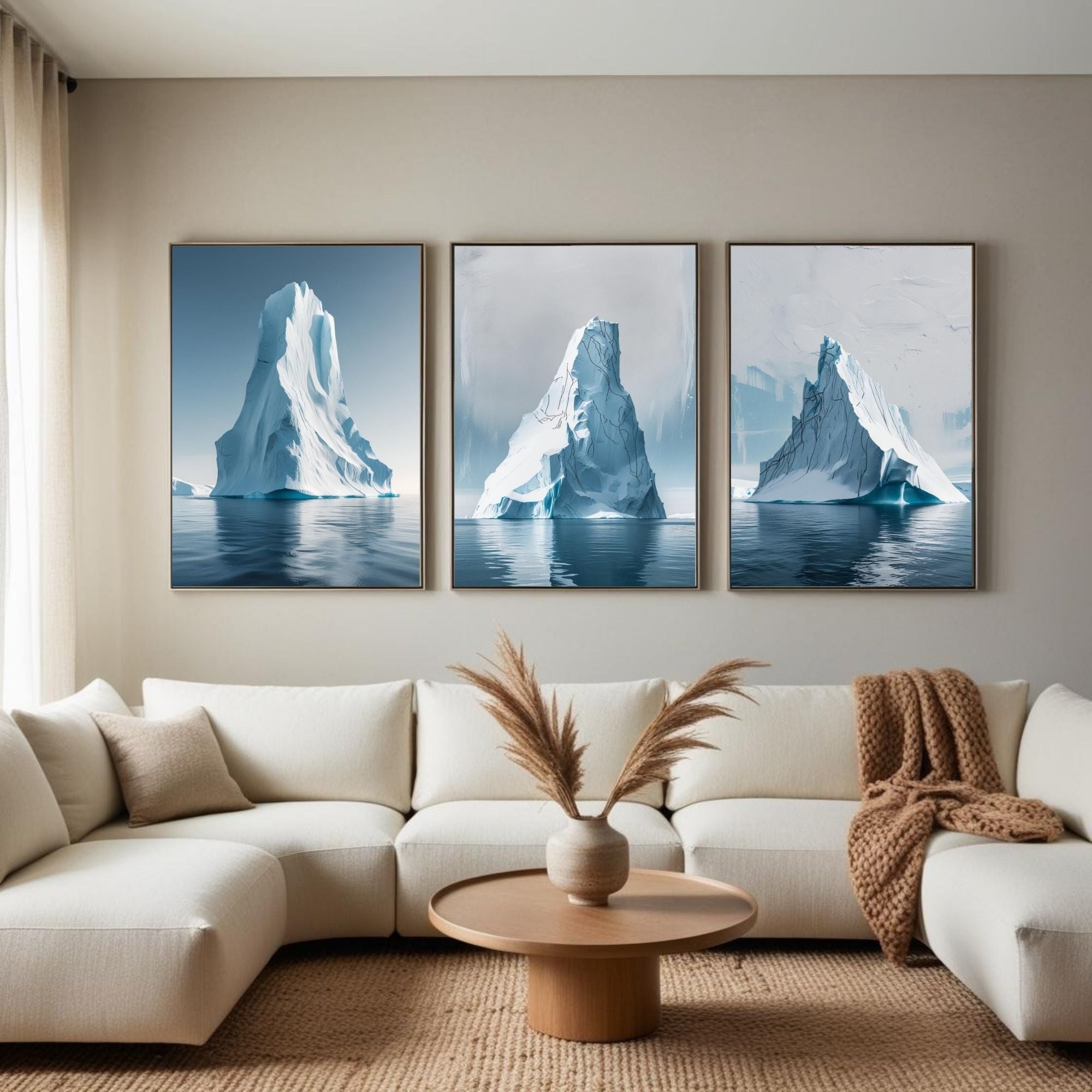Iceberg Wall Art Set of 3 | Arctic Ocean Landscape Prints | Modern Coastal Nature Decor | Digital Download
