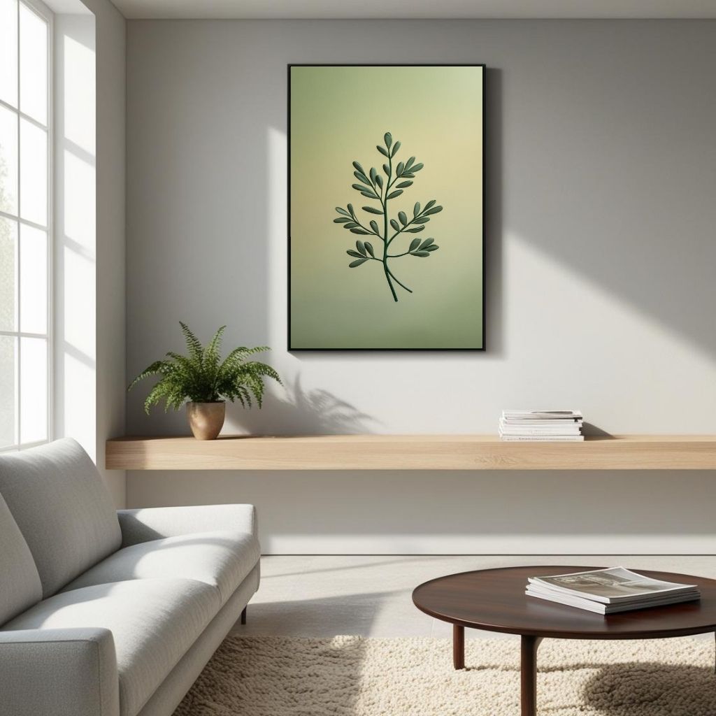 Minimal Botanical Wall Art Printable, Green Leaf Branch Poster, Modern Nature Decor, Scandinavian Printable Art, Digital Download Print