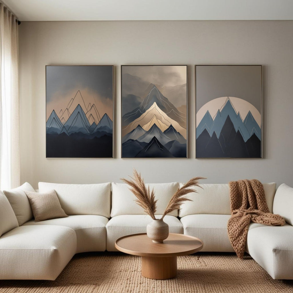 Modern Mountain Wall Art Set of 3 | Abstract Mountain Printable Art | Minimalist Landscape Decor | Neutral Nature Wall Art | Scandinavian Mountain Poster Set | Digital Download