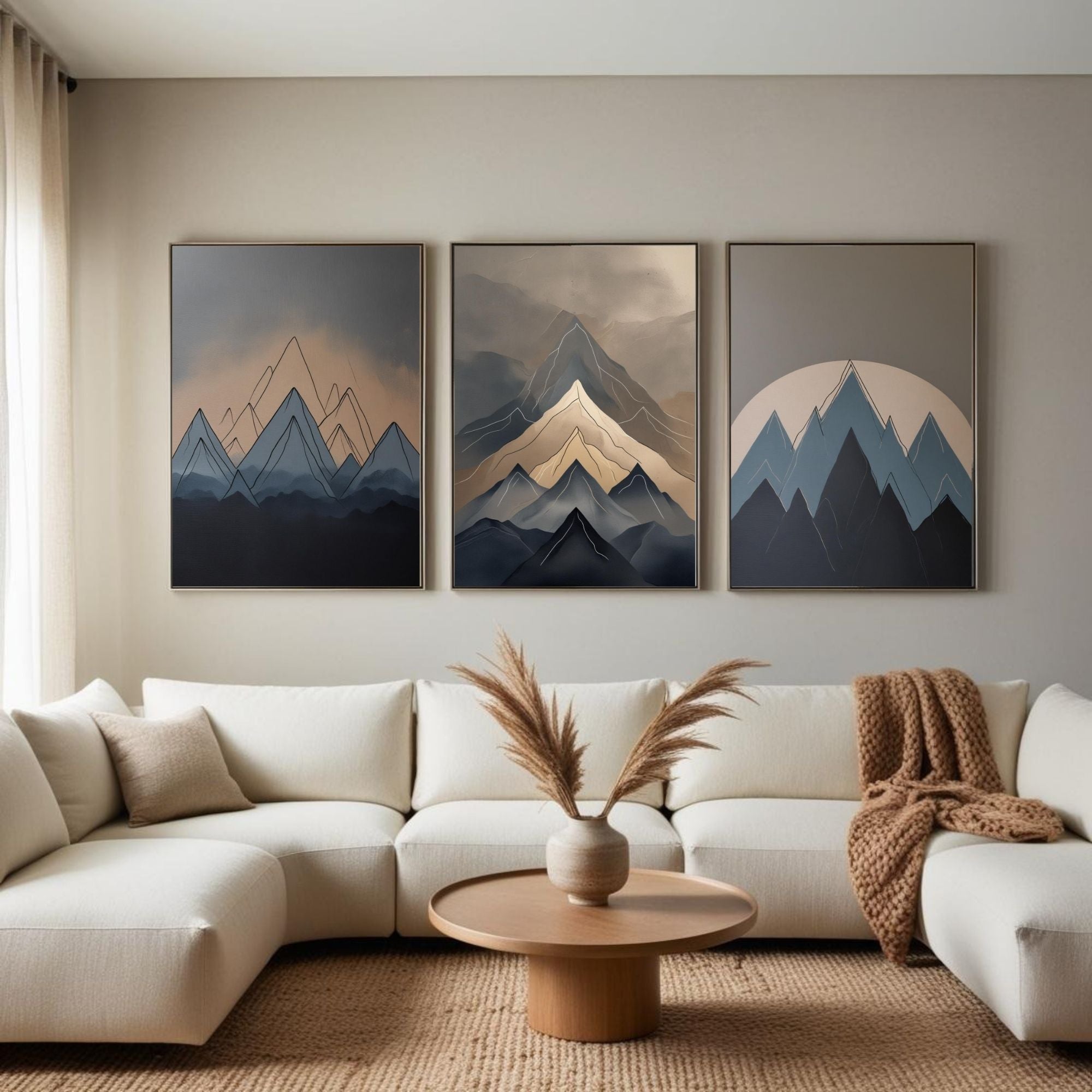 Modern Mountain Wall Art Set of 3 | Abstract Mountain Printable Art | Minimalist Landscape Decor | Neutral Nature Wall Art | Scandinavian Mountain Poster Set | Digital Download