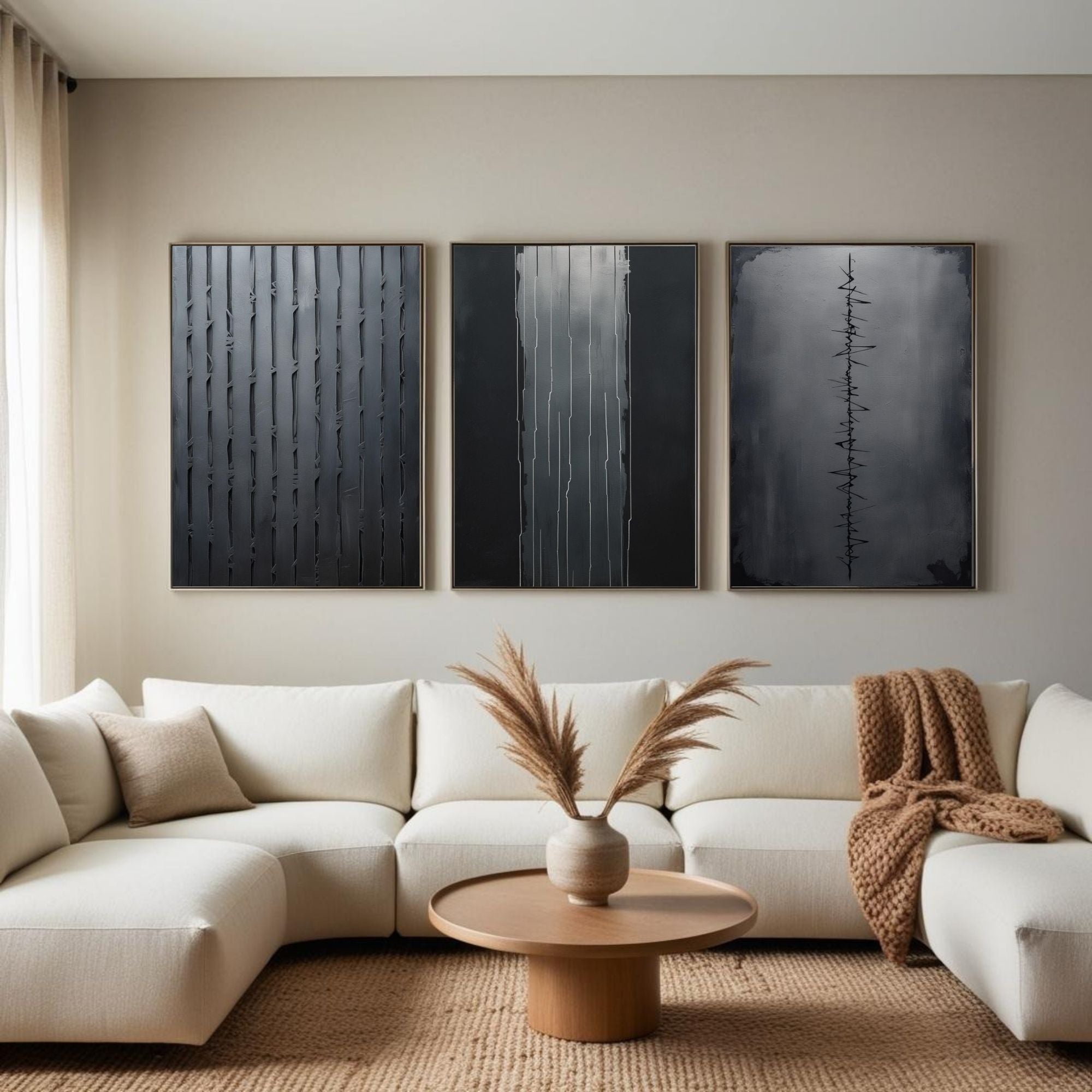 Black Minimalist Wall Art Set of 3 | Modern Abstract Line Prints | Contemporary Monochrome Decor | Digital Download
