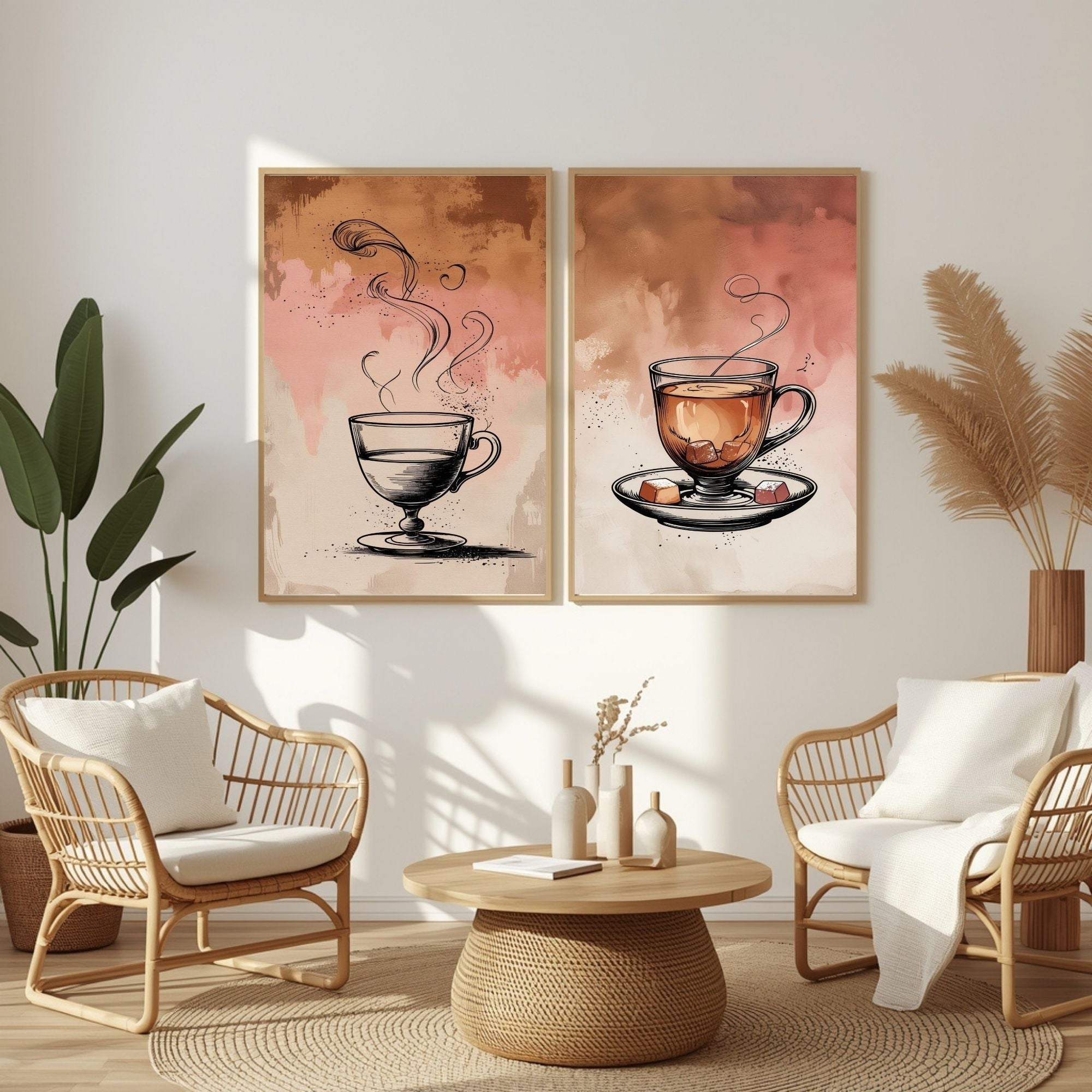 Tea Lover Wall Art Set of 2 | Vintage Tea Cup Prints | Cozy Kitchen Decor | Tea Time Artwork | Rustic Beverage Wall Art | Printable Wall Decor