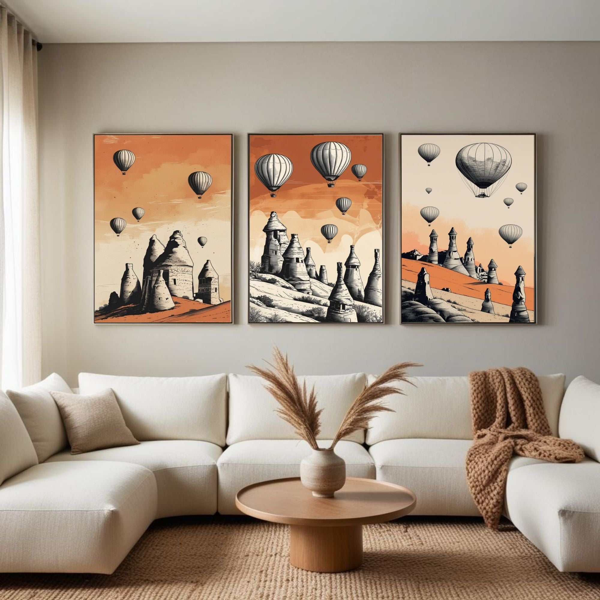 Cappadocia Hot Air Balloon Wall Art Set of 3 | Turkish Landscape Prints | Cappadocia Travel Decor | Boho Desert Wall Art | Vintage Adventure Artwork | Digital Download