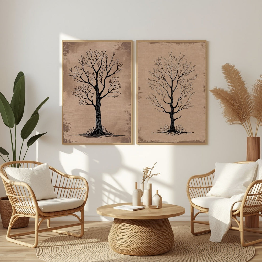 Minimalist Tree Wall Art Set of 2 Bare Tree Printable Prints