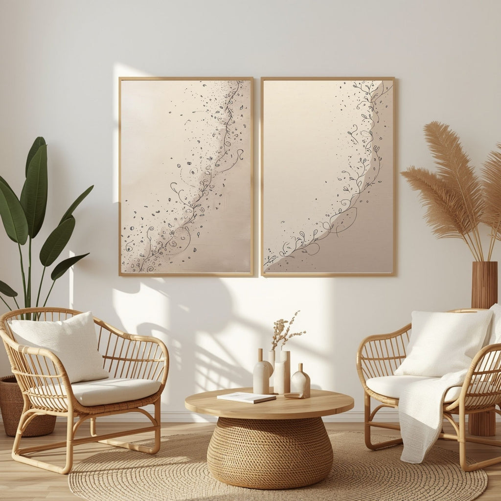 Minimalist Botanical Wall Art Set of 2 Elegant Line Art Prints