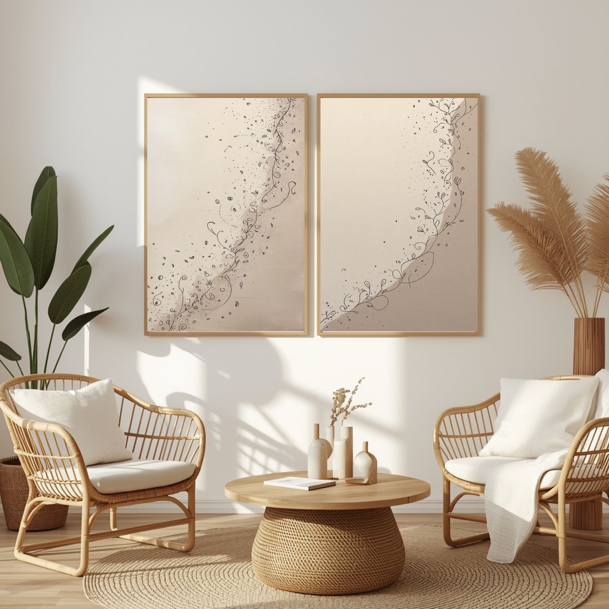 Minimalist Botanical Wall Art Set of 2 Elegant Line Art Prints