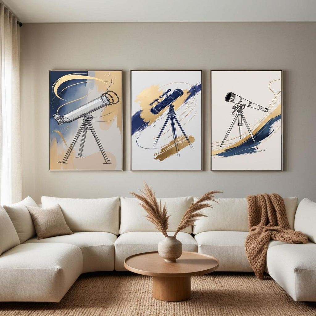 Telescope Wall Art Set of 3 | Astronomy Observatory Prints | Space Lover Decor | Scientific Illustration Artwork | Modern Celestial Wall Art | Digital Download
