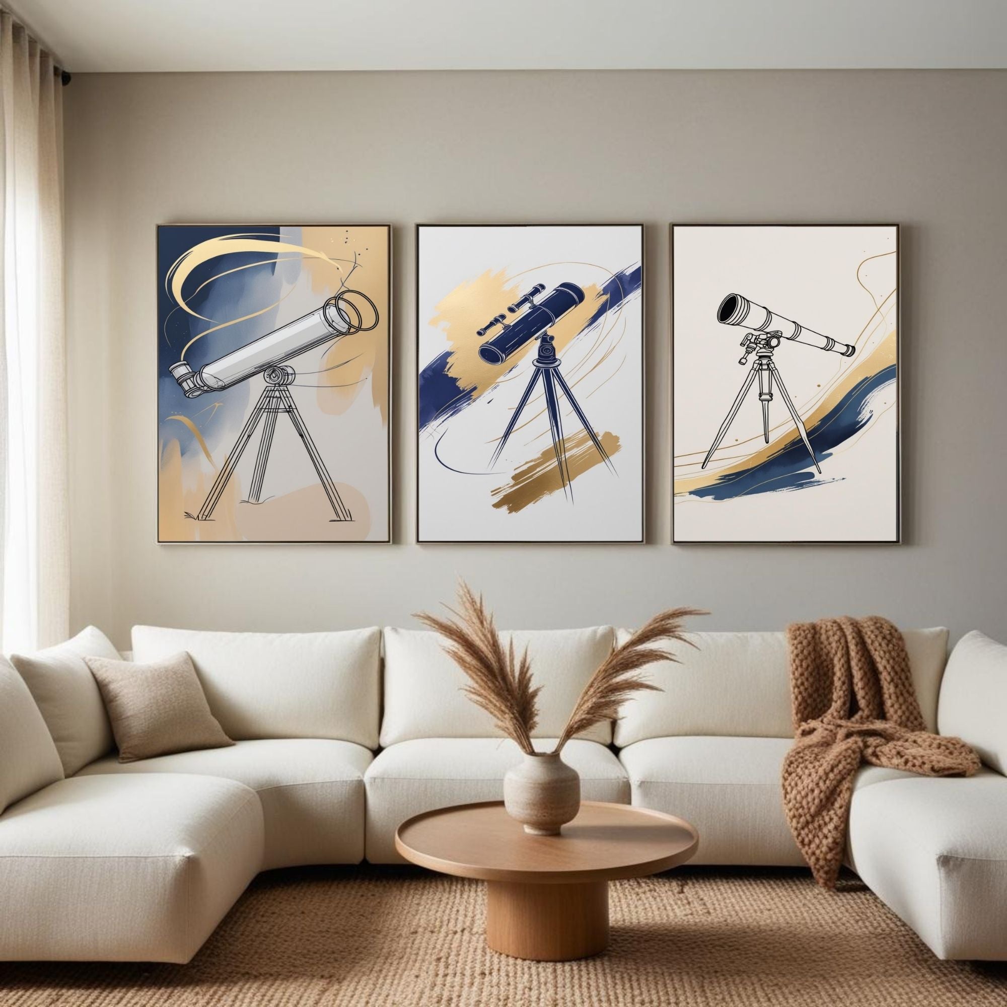 Telescope Wall Art Set of 3 | Astronomy Observatory Prints | Space Lover Decor | Scientific Illustration Artwork | Modern Celestial Wall Art | Digital Download