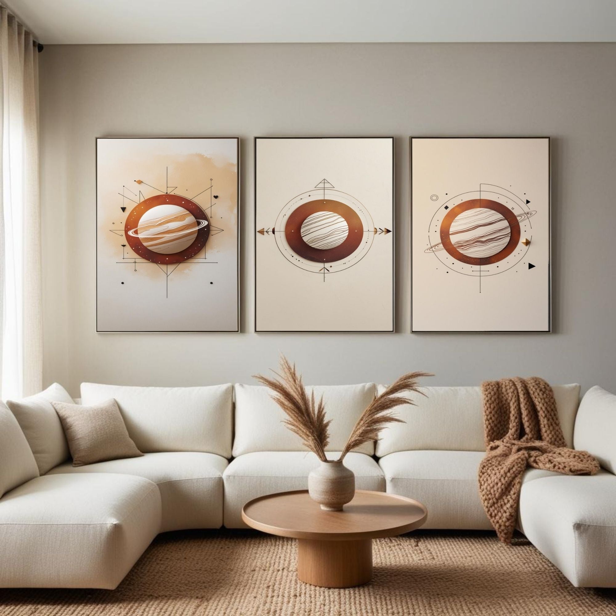 Minimalist Planet Wall Art Set of 3 | Abstract Saturn Prints | Modern Space Decor | Geometric Celestial Artwork | Digital Download