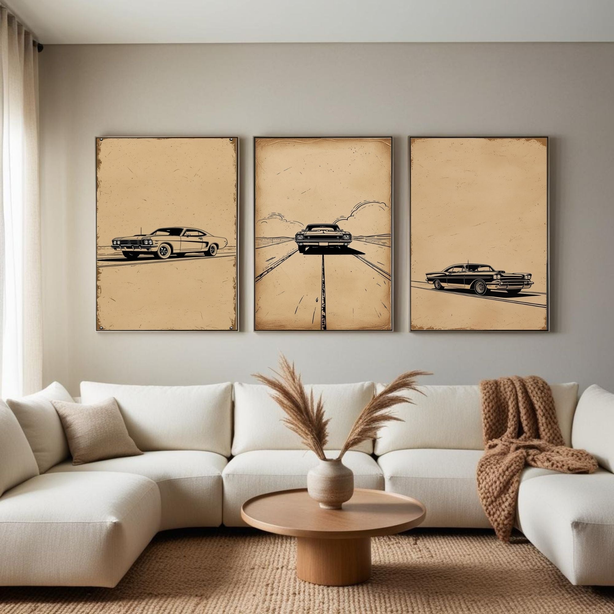 Classic Muscle Car Wall Art Set of 3 | Vintage Automotive Prints | Retro Garage Decor | Digital Download