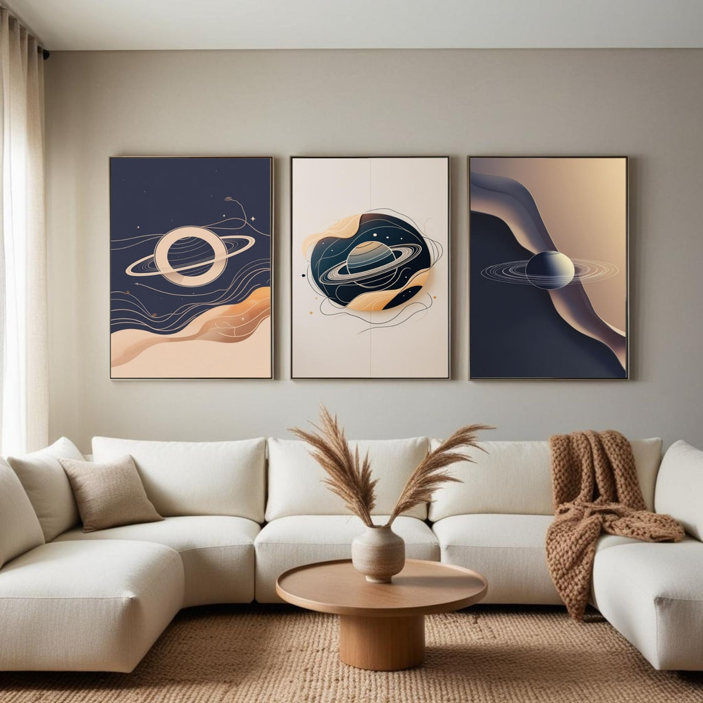 Saturn Planet Wall Art Set of 3 | Abstract Space Prints | Modern Celestial Decor | Digital Download