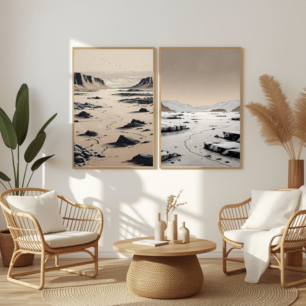 Desert Landscape Wall Art Set of 2 Minimalist Canyon Prints