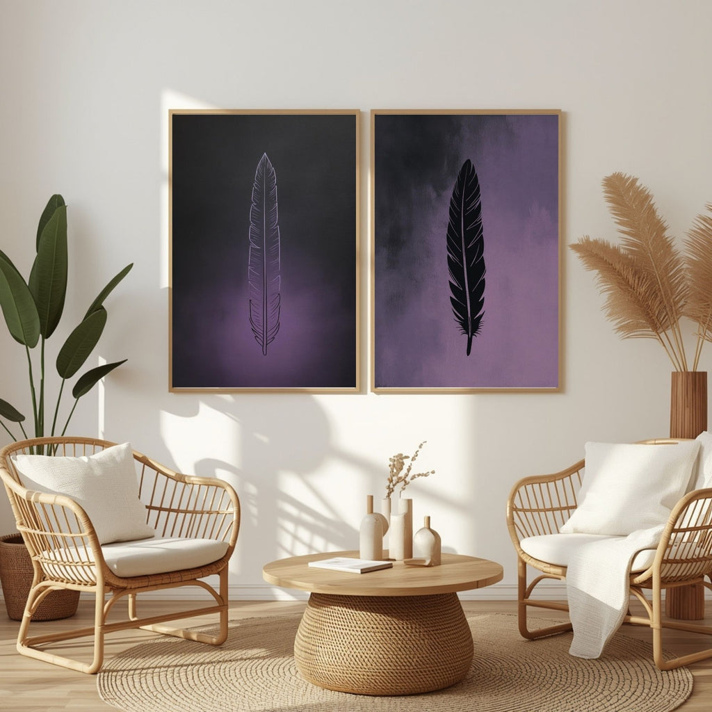 Feather Wall Art Set of 2 Minimalist Printable Decor