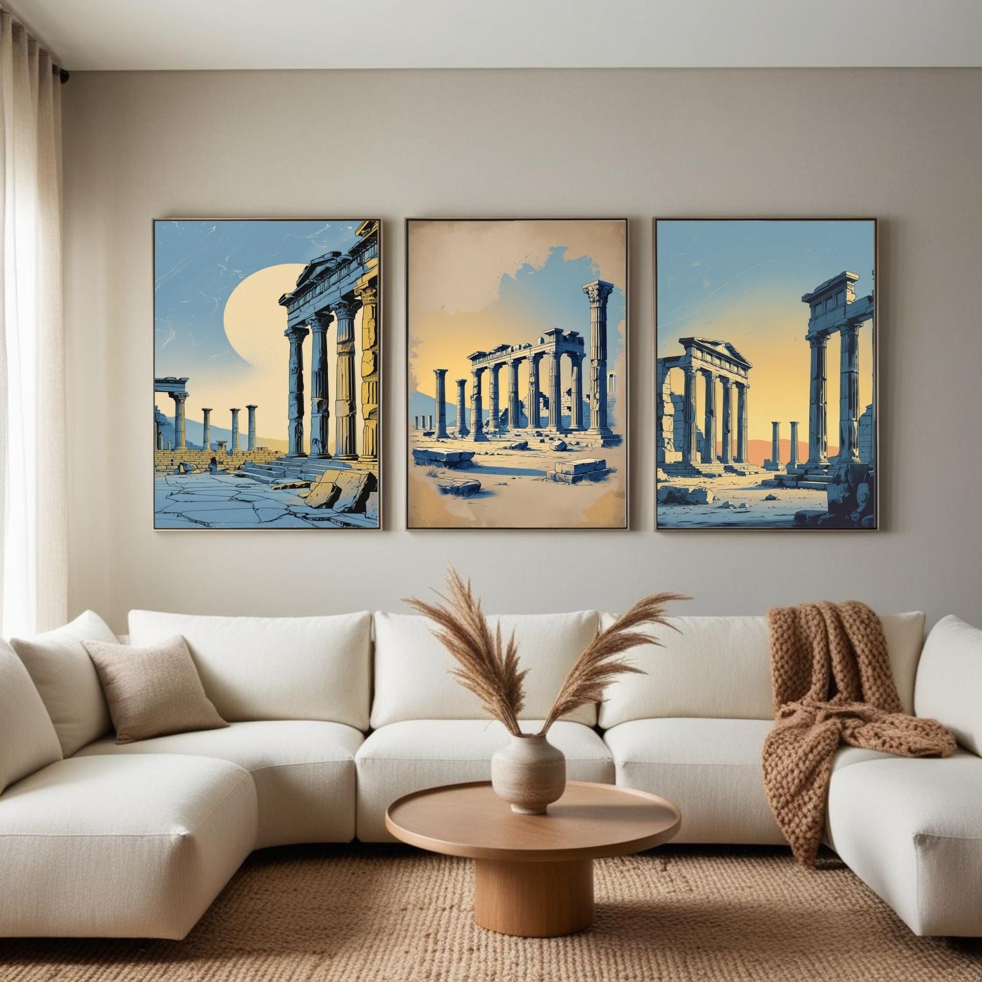 Ancient Greek Ruins Wall Art Set of 3 | Classical Architecture Prints | Historical Temple Decor | Mediterranean Antique Artwork | Digital Download