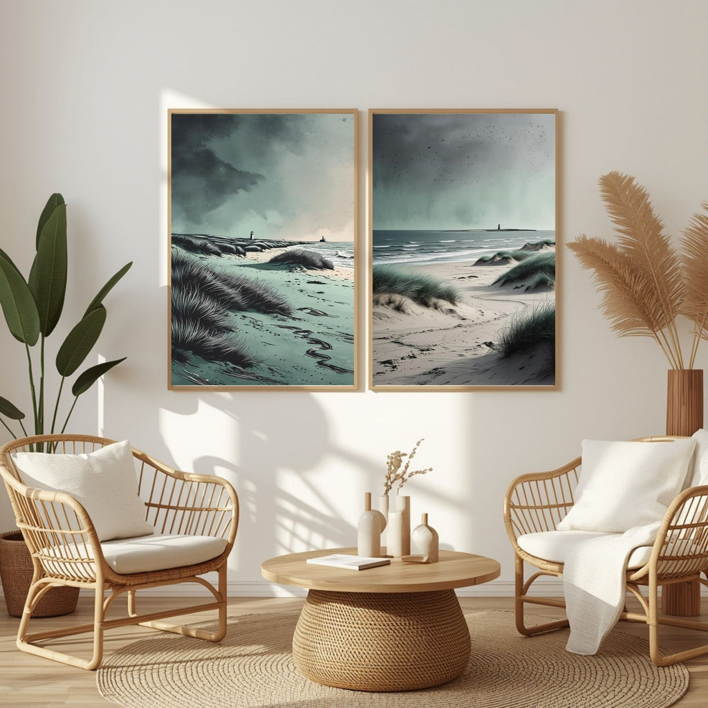 Coastal Beach Wall Art Set of 2 Ocean Landscape Printable Decor