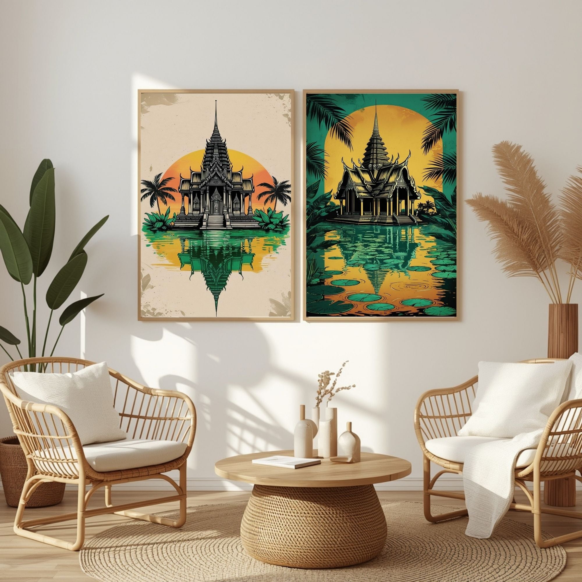 Thai Temple Wall Art Set of 2 Tropical Printable Decor