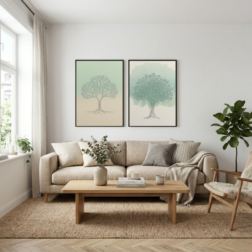Minimalist Tree Wall Art Set of 2 | Botanical Line Drawing Printable Art | Sage Green Nature Decor | Scandinavian Tree Poster Set | Modern Organic Wall Art | Digital Download