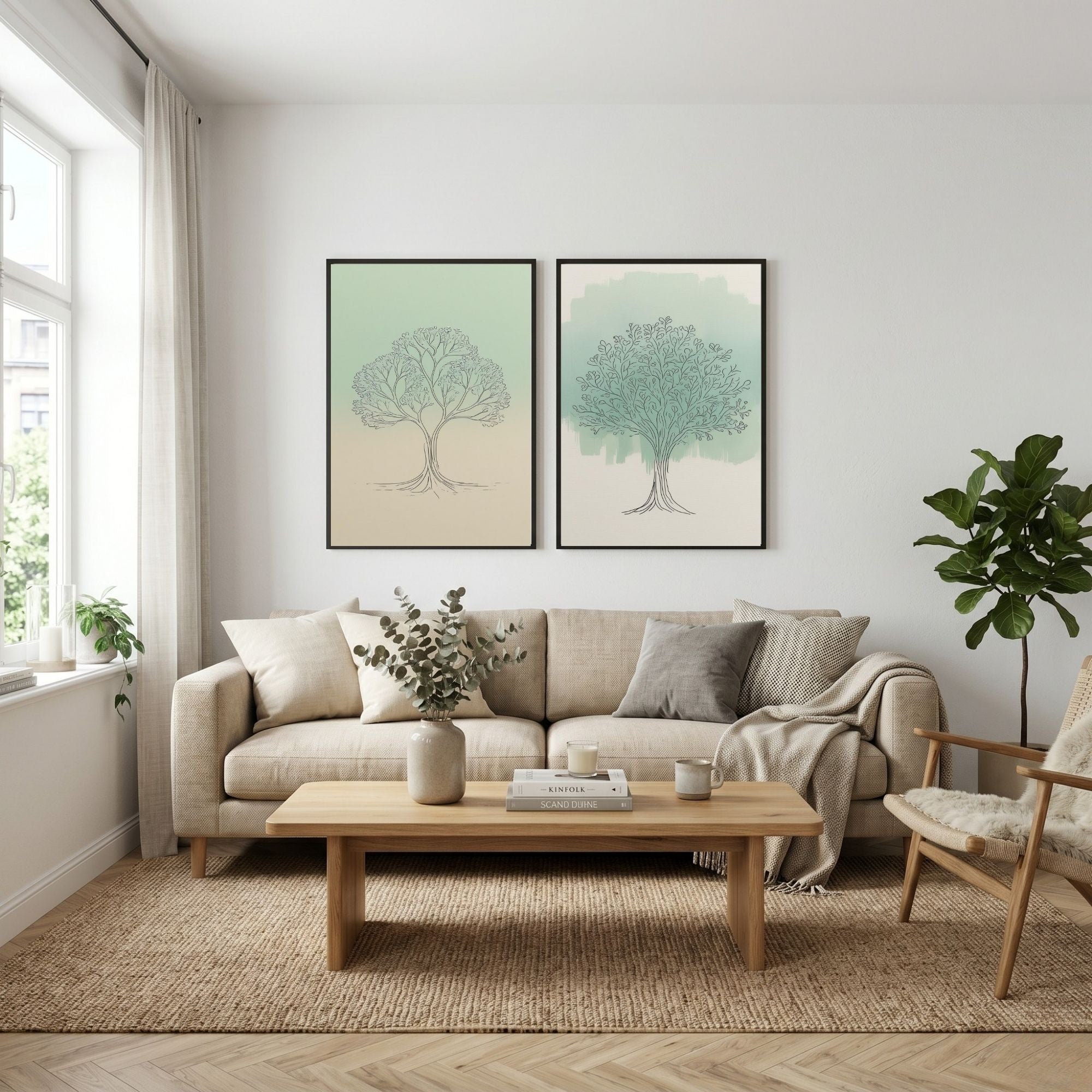 Minimalist Tree Wall Art Set of 2 | Botanical Line Drawing Printable Art | Sage Green Nature Decor | Scandinavian Tree Poster Set | Modern Organic Wall Art | Digital Download