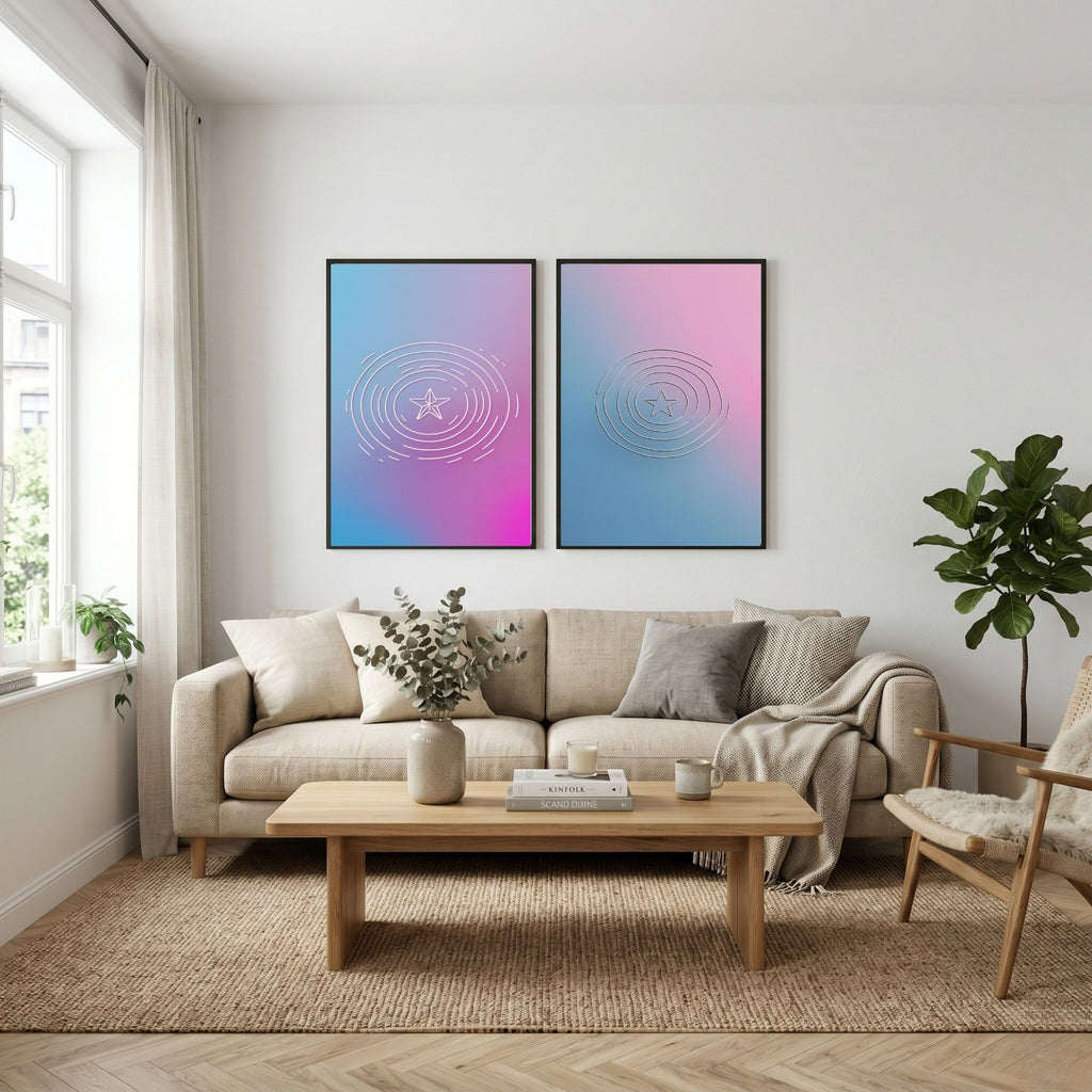 Abstract Gradient Wall Art Set of 2 Modern Minimalist Prints