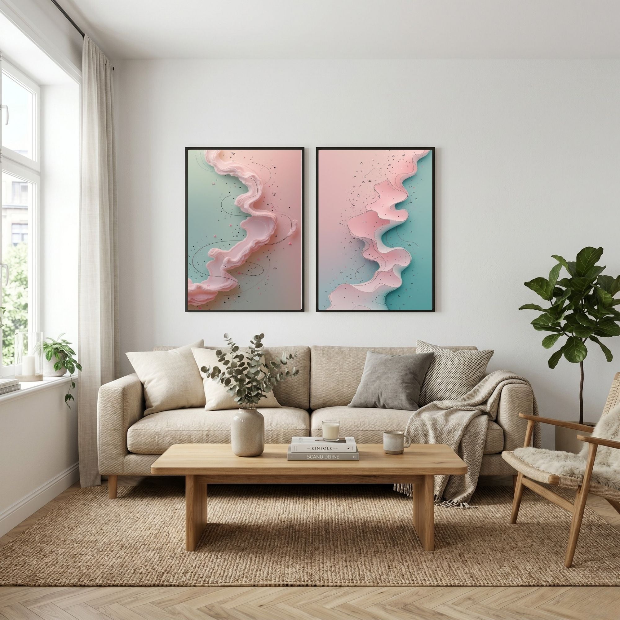 Abstract Pastel Wall Art Set of 2 Modern Printable Decor