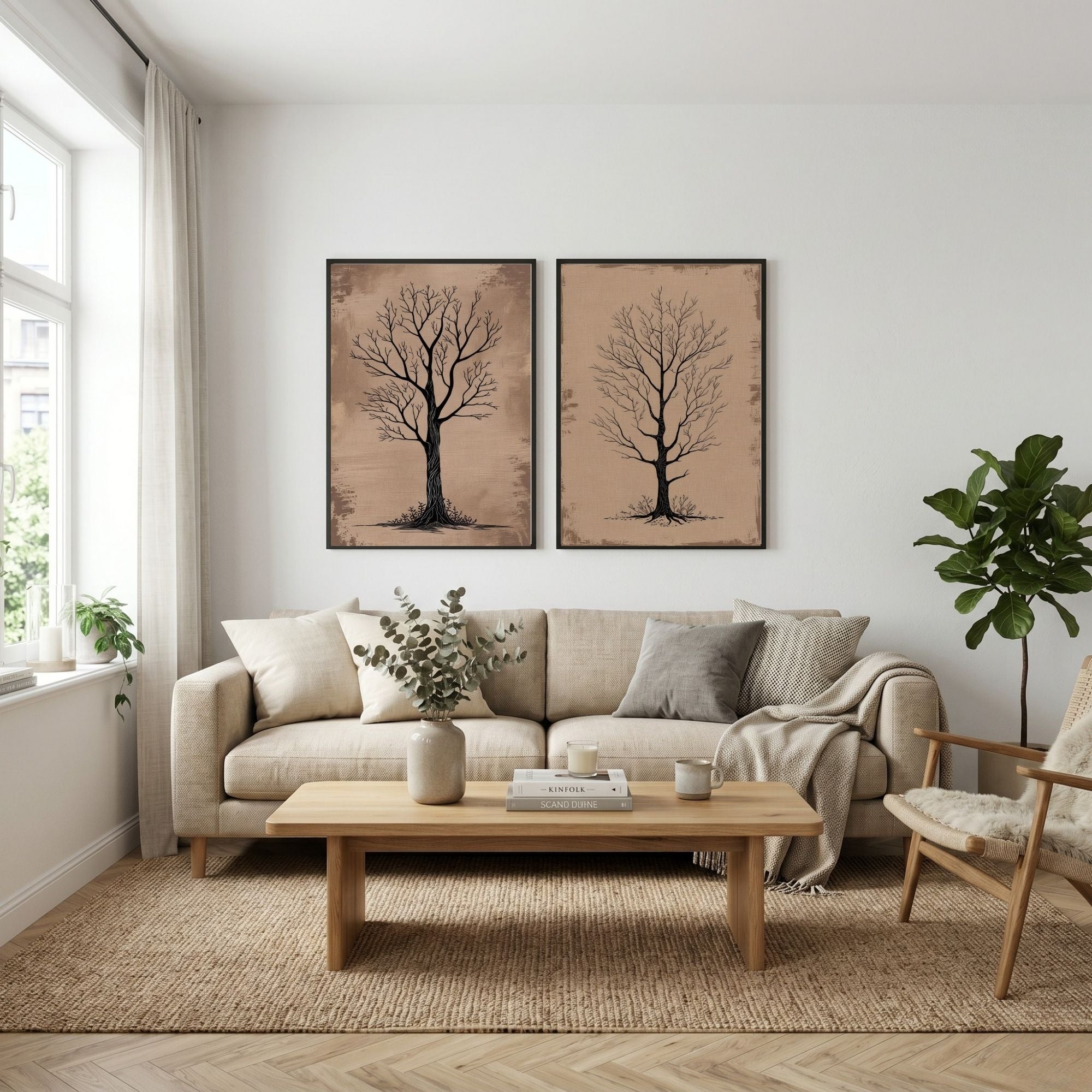 Minimalist Tree Wall Art Set of 2 Bare Tree Printable Prints