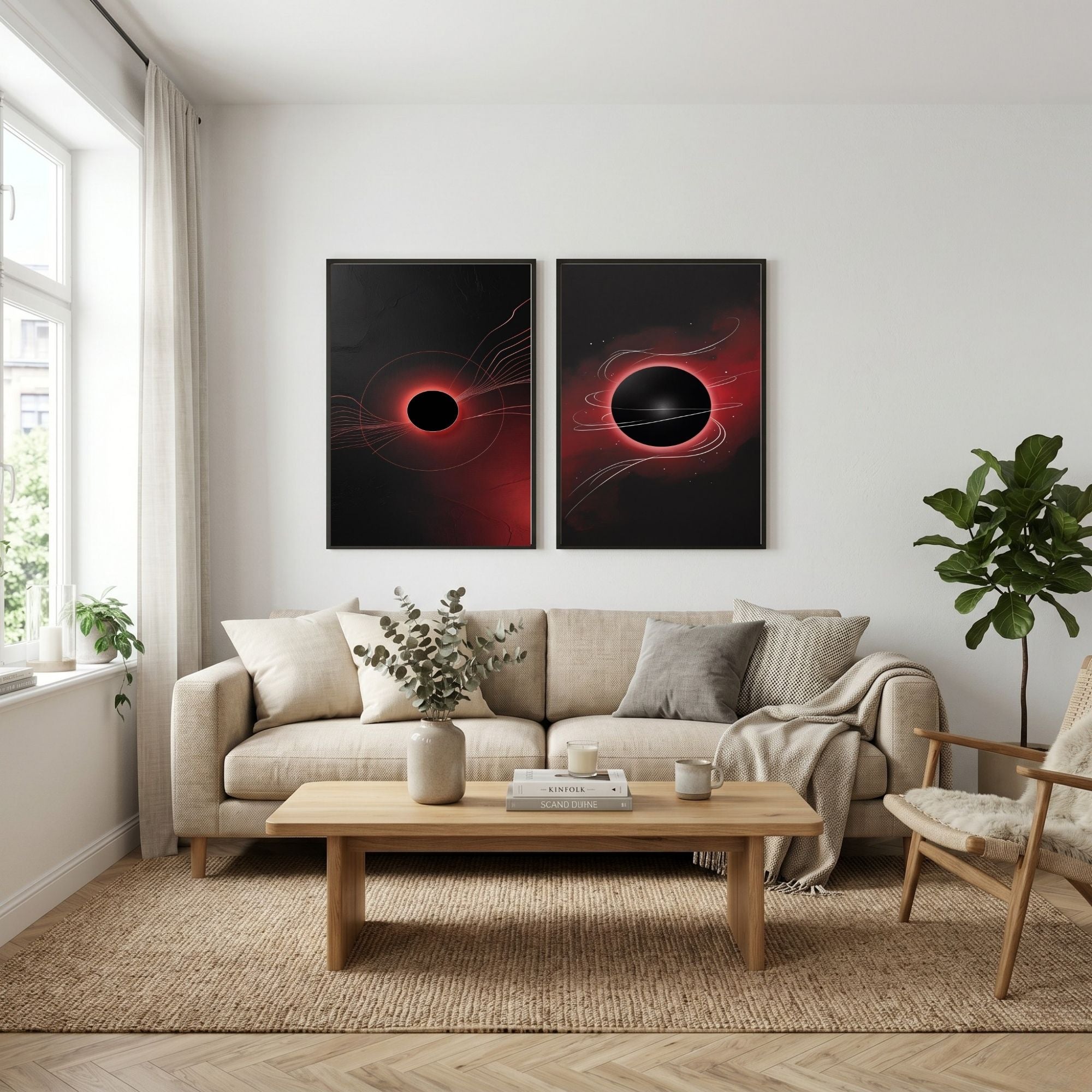 Black Hole Wall Art Set of 2 | Cosmic Eclipse Prints | Abstract Space Artwork | Red and Black Celestial Decor | Modern Astronomy Wall Art | Digital Download