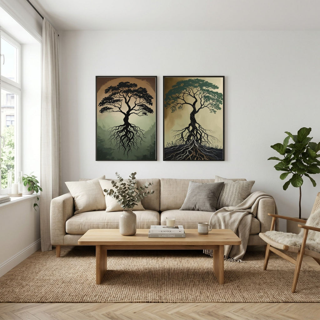 Tree of Life Wall Art Set of 2 | Roots and Growth Art Prints | Spiritual Tree Decor | Nature Wall Art | Symbolic Botanical Artwork | Printable Wall Decor