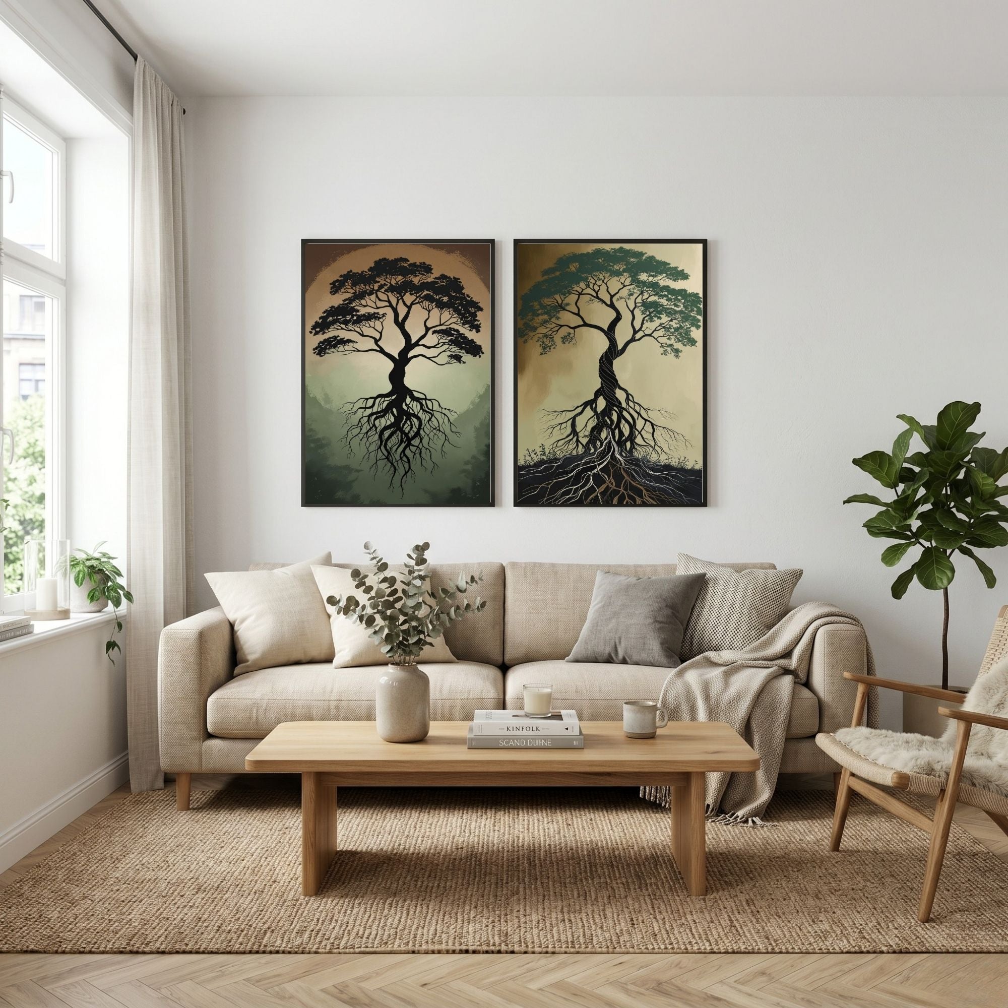 Tree of Life Wall Art Set of 2 | Roots and Growth Art Prints | Spiritual Tree Decor | Nature Wall Art | Symbolic Botanical Artwork | Printable Wall Decor