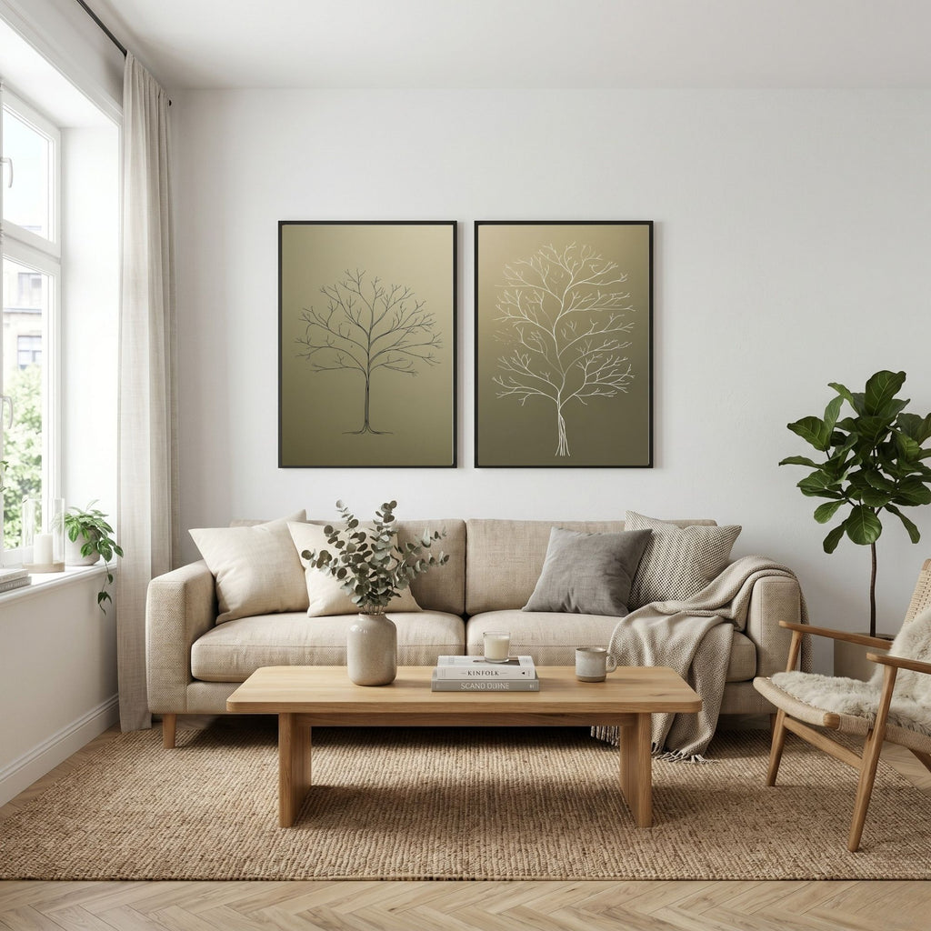 Minimalist Tree Wall Art Set of 2 Scandinavian Botanical Prints