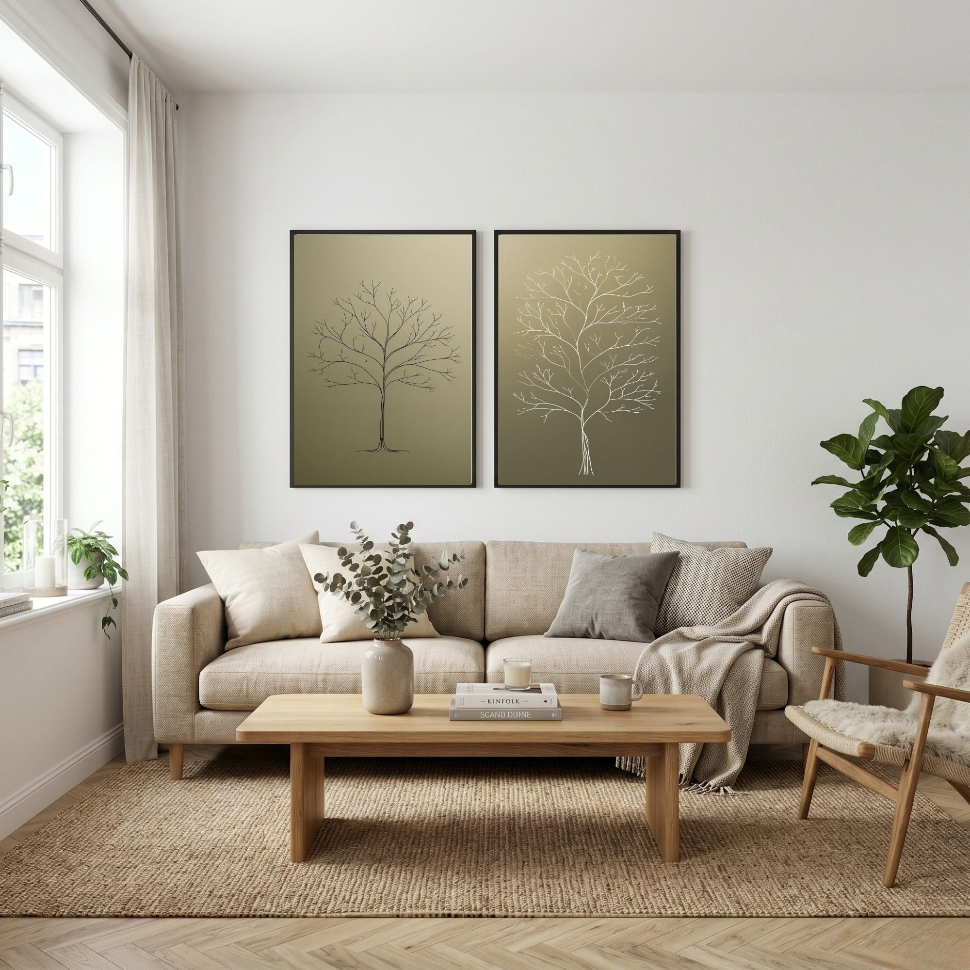Minimalist Tree Wall Art Set of 2 Scandinavian Botanical Prints