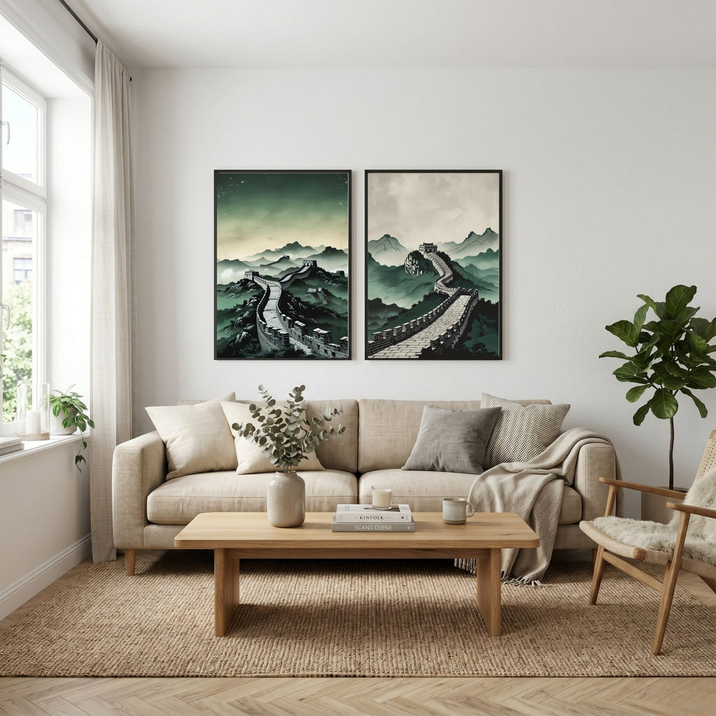 Great Wall of China Wall Art Set of 2 | Asian Landscape Prints | Chinese Architecture Decor | Oriental Mountain Artwork | Minimalist Travel Wall Art | Printable Decor