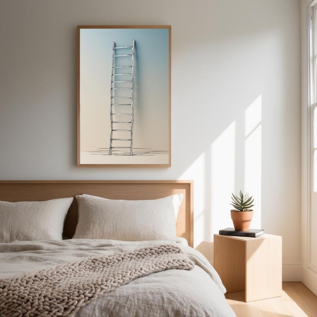 Minimal Ladder Wall Art Printable, Modern Line Drawing Poster, Scandinavian Minimal Decor, Contemporary Neutral Wall Art, Digital Download