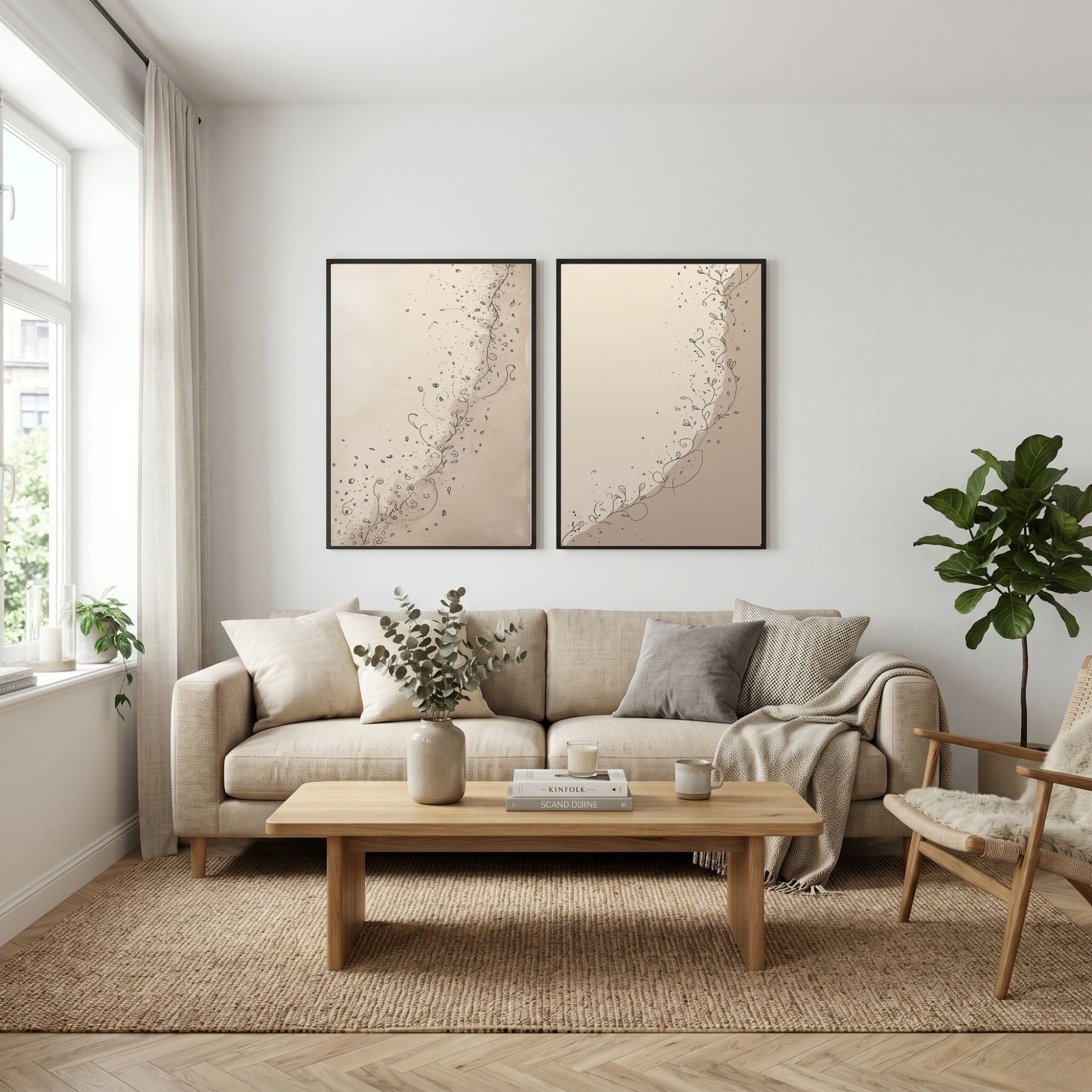 Minimalist Botanical Wall Art Set of 2 Elegant Line Art Prints