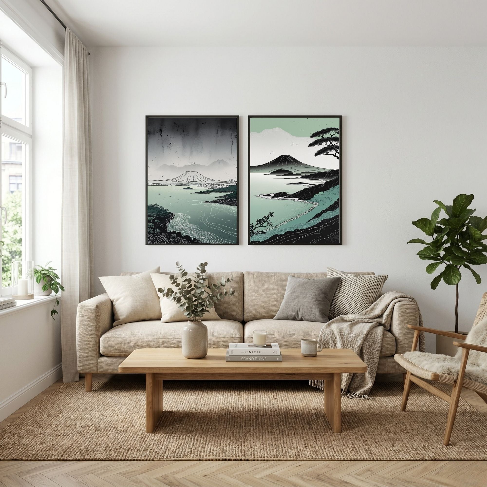 Japanese Landscape Wall Art Set of 2 Mount Fuji Printable Prints