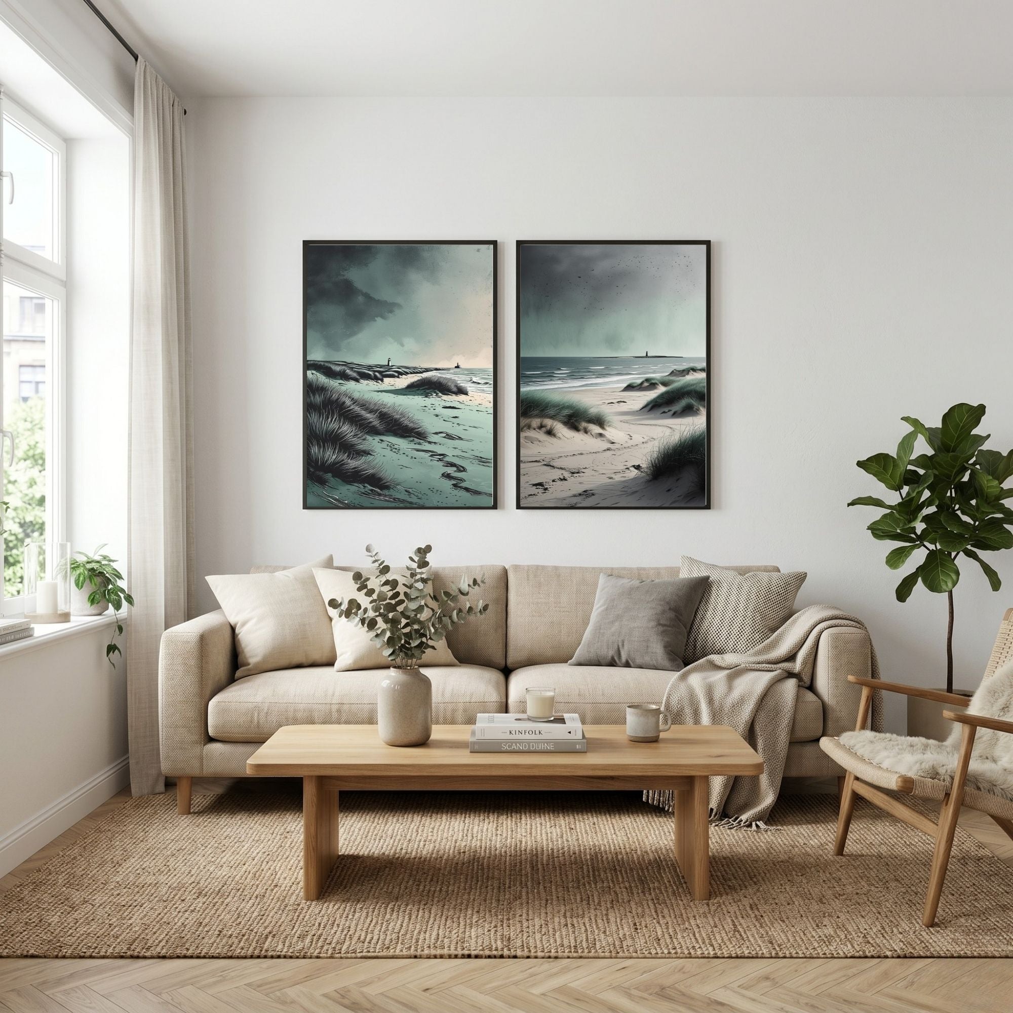 Coastal Beach Wall Art Set of 2 Ocean Landscape Printable Decor
