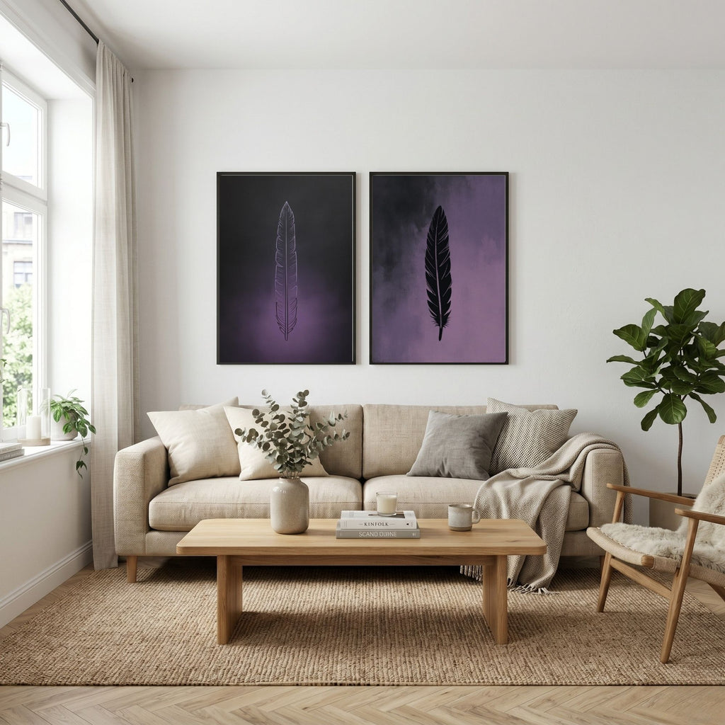 Feather Wall Art Set of 2 Minimalist Printable Decor
