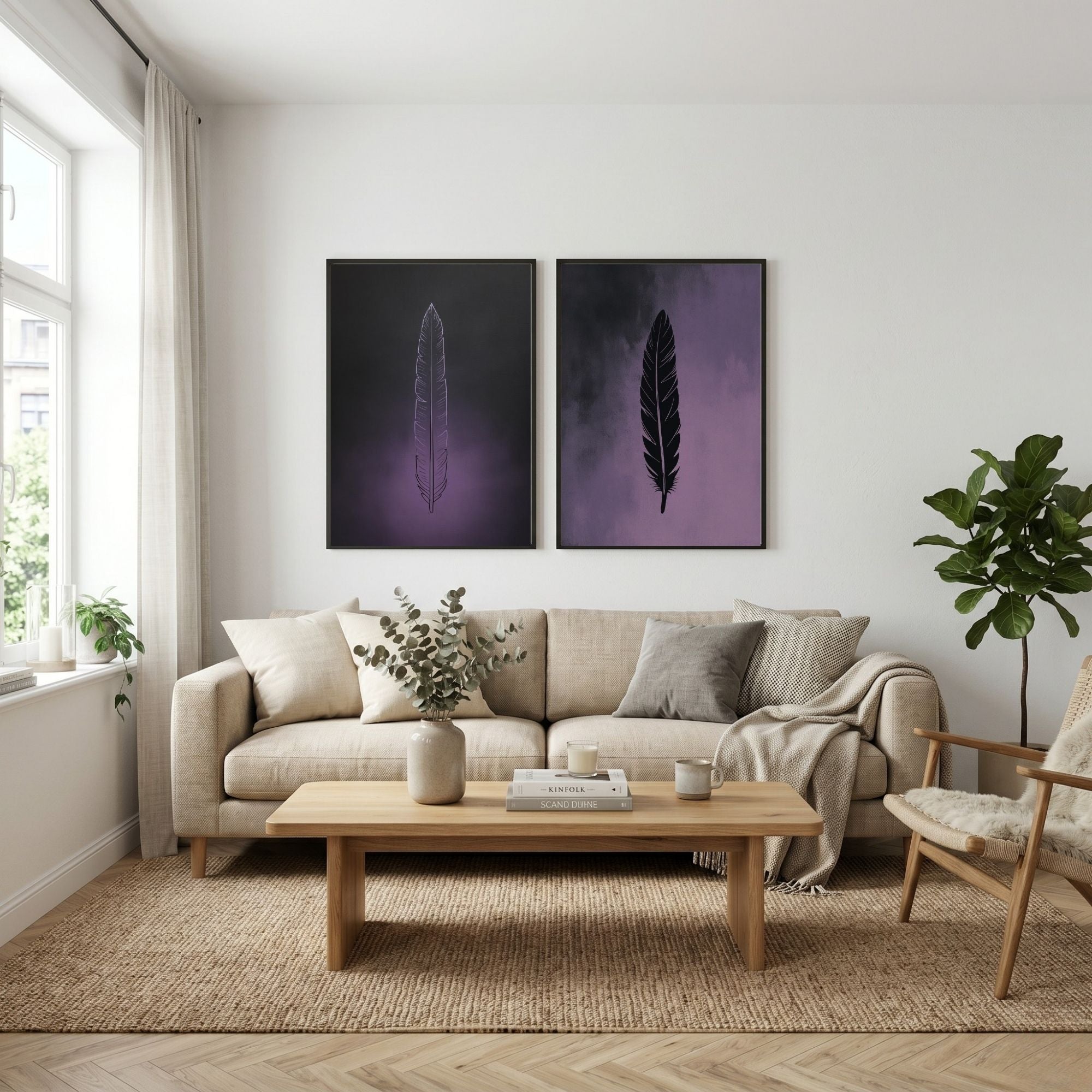 Feather Wall Art Set of 2 Minimalist Printable Decor