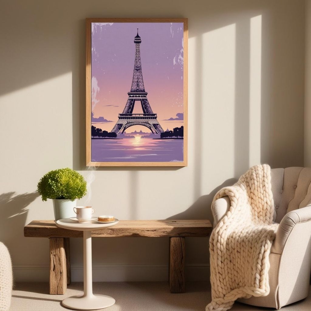 Eiffel Tower Wall Art Printable, Paris Sunset Poster, French Landmark Digital Print, Romantic Paris Decor, Instant Download Artwork
