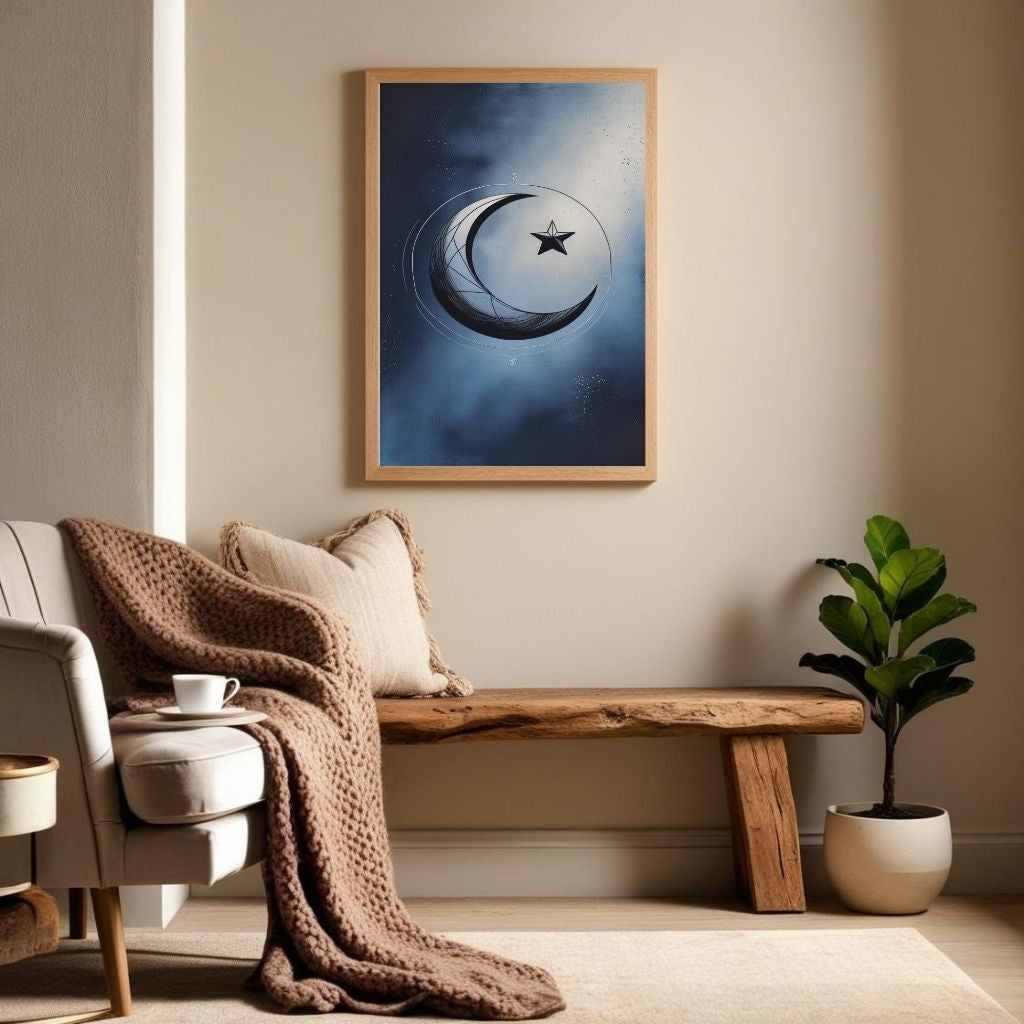 Moon Wall ArtMoon Wall Art Printable, Minimal Crescent Moon Poster, Celestial Decor, Digital Download Print