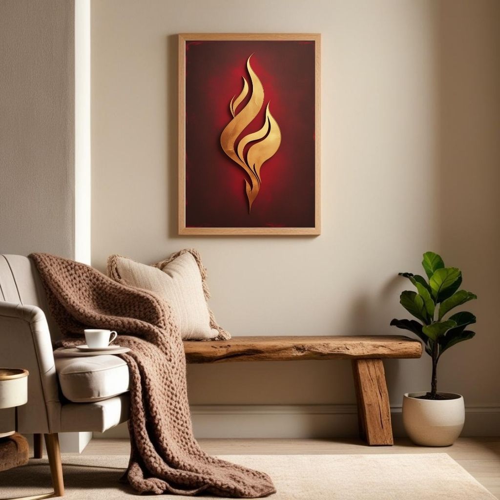 Abstract Flame Wall Art Printable, Golden Fire Minimal Poster, Modern Abstract Decor, Contemporary Digital Download Print