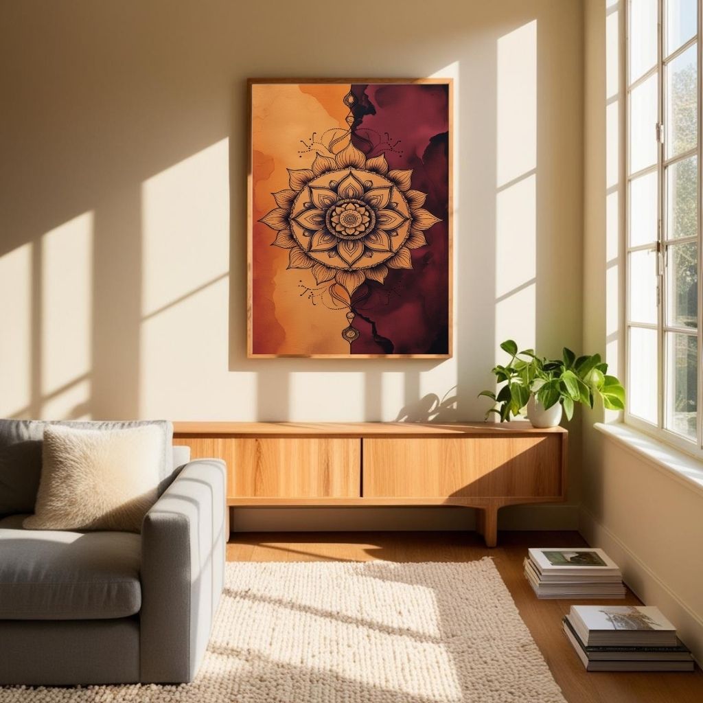 Mandala Wall Art Printable, Lotus Mandala Poster, Boho Spiritual Decor, Meditation Wall Print, Digital Download Print