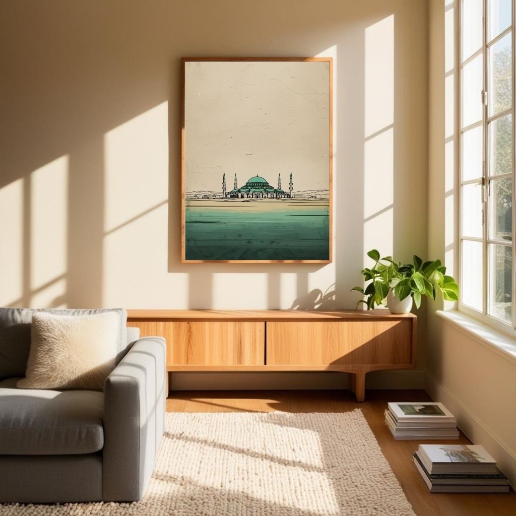 Blue Mosque Wall Art Printable, Sultan Ahmed Mosque Poster, Istanbul Skyline Decor, Minimal Islamic Architecture Print, Digital Download Print