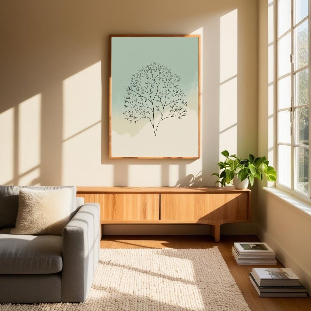 Botanical Line Art Printable, Minimal Leaf Drawing Print, Scandinavian Nature Wall Decor, Neutral Botanical Poster, Digital Download