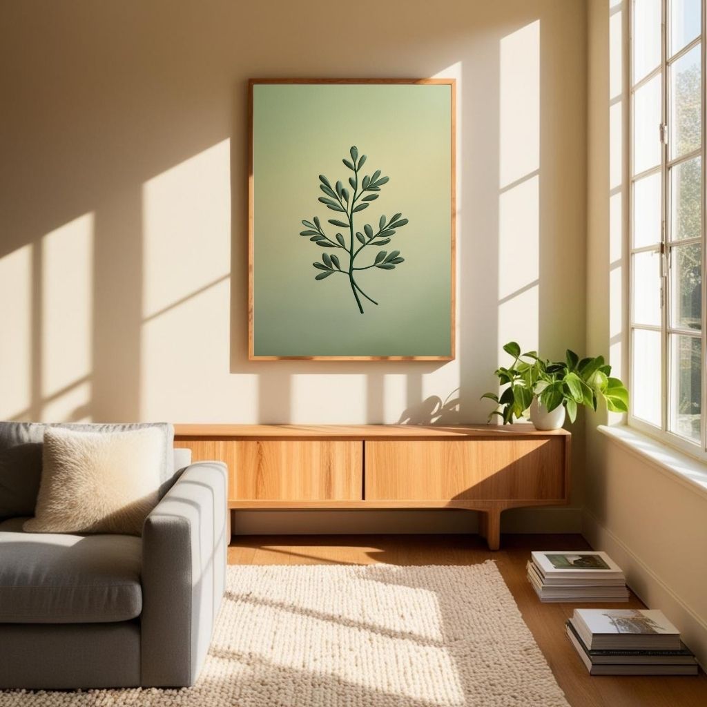 Minimal Botanical Wall Art Printable, Green Leaf Branch Poster, Modern Nature Decor, Scandinavian Printable Art, Digital Download Print
