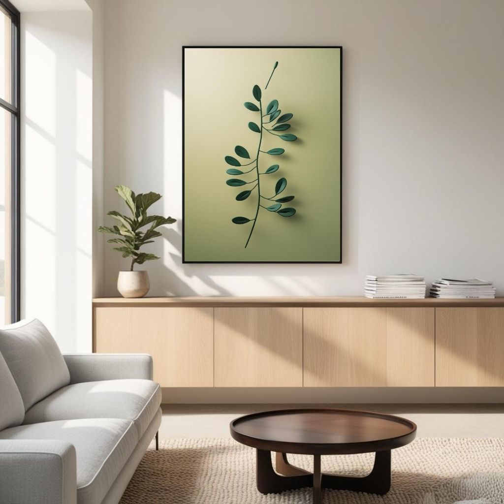 Minimal Botanical Wall Art Printable, Green Leaf Branch Print, Modern Botanical Poster, Scandinavian Nature Decor, Digital Download